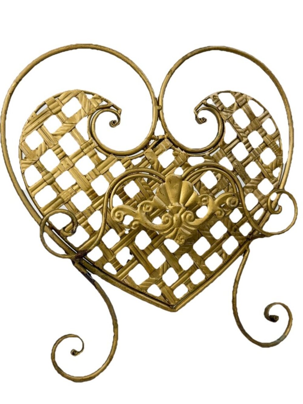 Vintage Ornate Heart Shape Metal Book Stand Art Display Easel Gold Tone 13”